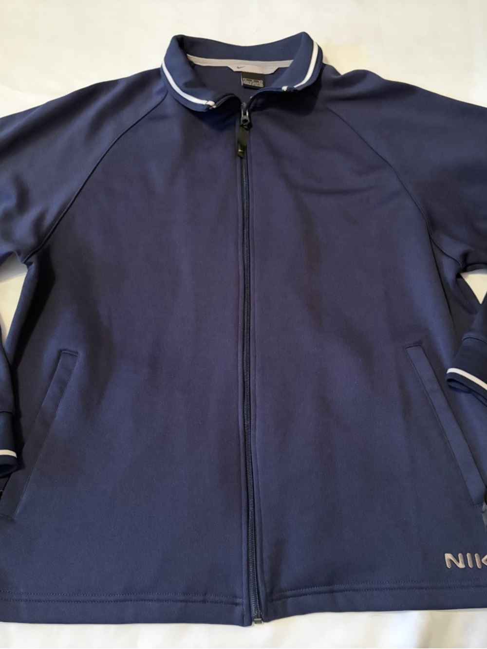 Nike Men’s Navy Zip-Front Bomber Jacket with White Trim